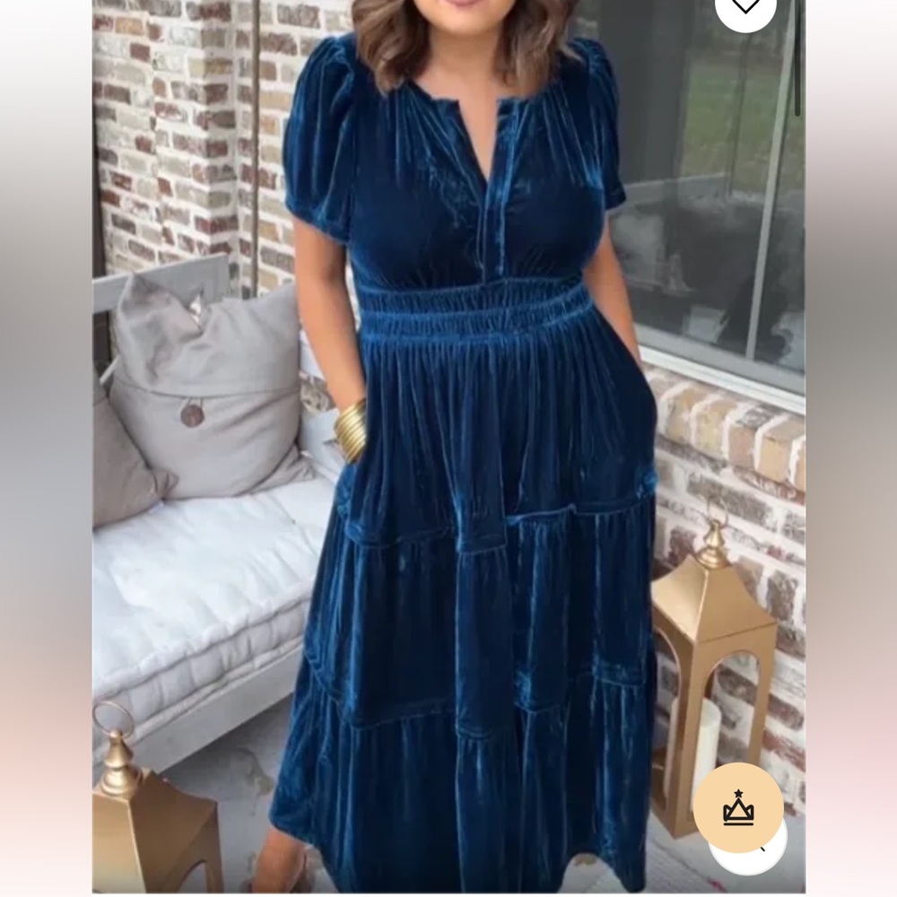 Pinklaura blue velvet dress size small - brand new